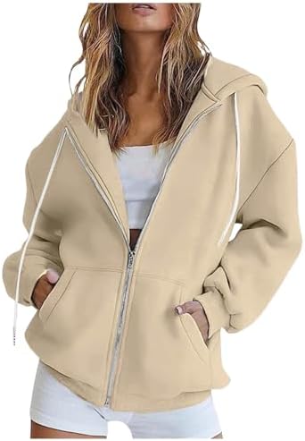 Enyan Womens Zip Up Sweatshirt Womens Zip Up Hoodies 2025 Fall Winter Trendy Long Sleeve Hooded Sweatshirts Long Sleeve Comfy Casual Y2k Jacket