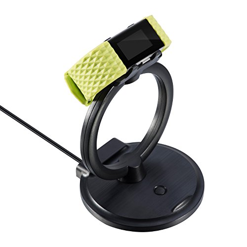 Fitbit Charge 2 USB chargeur support de charge, Ifeeker 2 en 1 station de chargement prise en charge pour bracelet Fitbit Charge 2 et universel téléphone portable, Noir