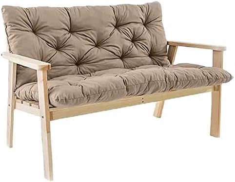 Bifqioy Porch Swing Cushion with Backrest and Ties 4'' Thicken Waterproof Swing Chair Seat Pad 2-3 Seater Patio Bench Replacement Cushion for Outdoor Garden Furniture (Khaki,60 * 40in)