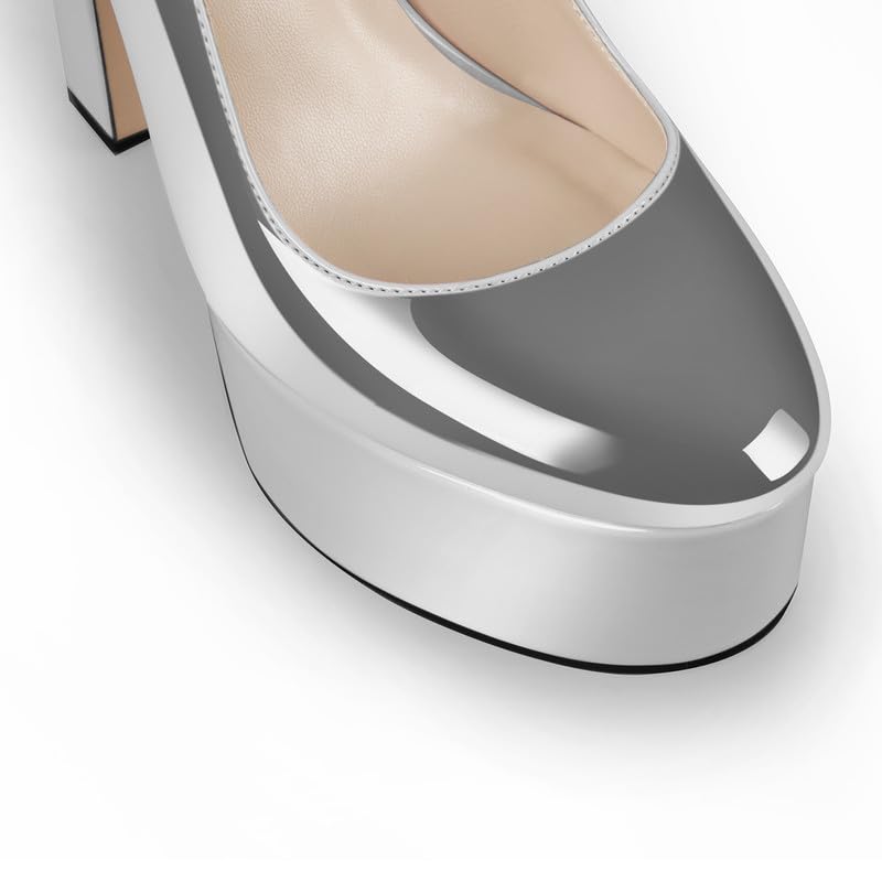 VERISSON Round Toe Mary Jane Adjustable Buckle Strap Platform Chunky Heels Pumps Patent Leather High Heel Party Shoes3