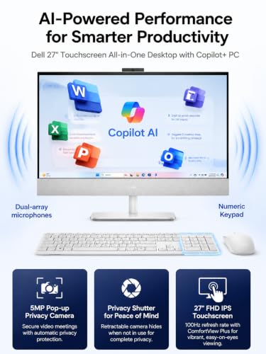 Image of Dell 27 Touchscreen All-in-One Desktop Computer PC, Ultra 7 355 32GB + 2TB