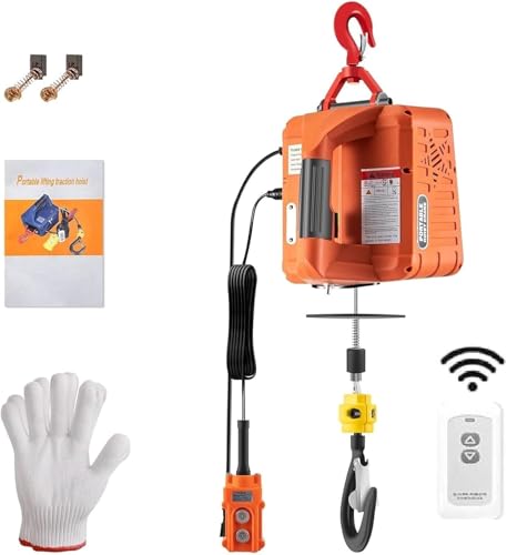 1100 lbs Electric Hoist Winch with Manual/Wired/Wireless Remote Control, 1500W Portable Pure Copp Electric Winch Crane 25 ft Lifting Height 16 ft/min Overload Protection for Towing Lifting