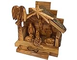 Olive Wood Nativity Set Bark Roof Stable w/ Holy Land Certificate -  Jerusalem