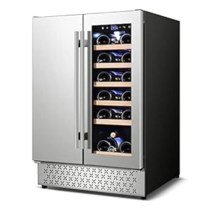 Tylza Wine and Beverage Refrigerator, 24 inch Dual Zone Wine Beverage Cooler Built-in and Freestanding, with Seamless Stainless Steel Door Quick Cooling Under Counter Beer Wine refrigerator