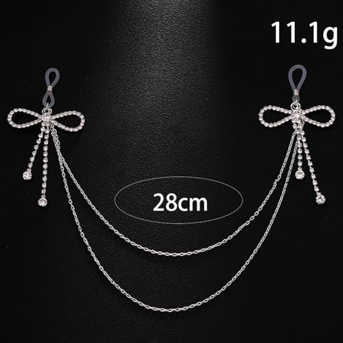 Sutiã de strass, corrente corporal, laço não perfurante, anel de mamilo para mulheres, corrente de m