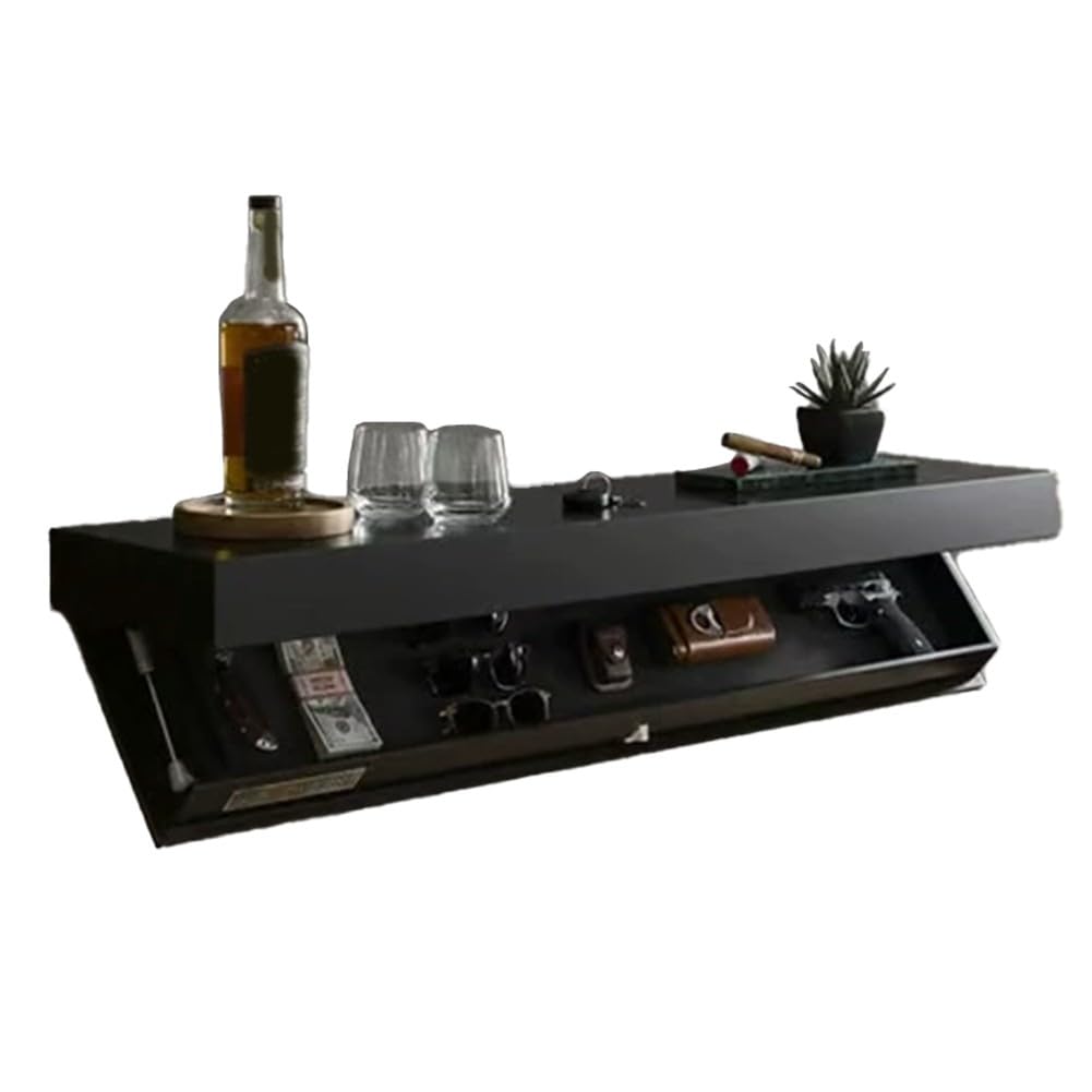 Gdfnmogo Verdecktes Wandregal, verstecktes schwebendes Holzregal mit Geheimfach für Wohnzimmer, Zuhause, Büro, Organisation, platzsparendes Design, 40 x 21 x 7,2 cm (schwarz)