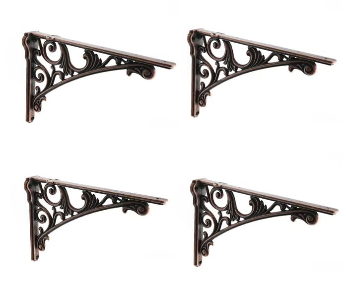 CABDM Decorative Shelf Bracket 12 inch Antique Copper Brackets for Shelving Solid Heavy Duty Vintage DIY Projects Hardware Included 4 Pack Heavy-Duty Shelf-Brackets