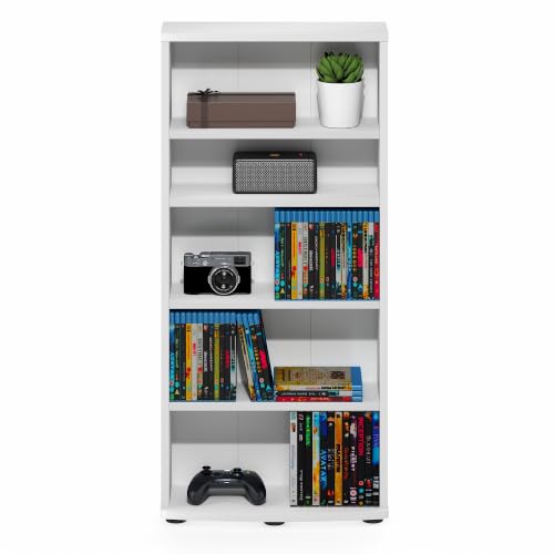 Image of Furinno Jaya DVD Shelf, 5-Tier CD Rack, Media Shelf, White | Open Shelf, Adjustable Shelves, DVD Storage Cabinets for CD Blueray Game Disc, Easy Assembly, for Living Room, Home Office