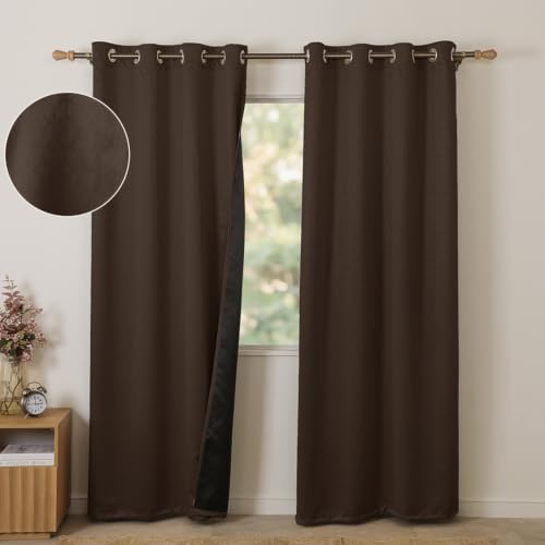 Image of HOMEMONDE 100% True Blackout Curtains 10 Feet Long Door - 1 Piece Curtain| Embossed Design | Light Block Thermal Insulated & Noise Reducing Room Darkening Curtains (Brown, 120Inch)