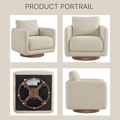Image of Modern Swivel Accent Chair, 360 Rotating Round Barrel Armchair with Performance Fabric Upholstery for Living Room, Bedroom, Office, Reading Nook, Single,Oatmeal