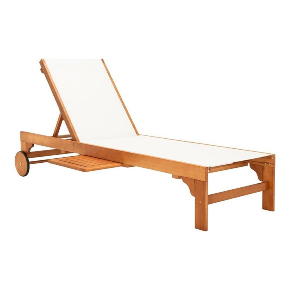 SAFAVIEHOutdoor Collection Ralden Natural Brown Solid Wood/Beige Fabric Adjustable Chaise Lounge Chair (PAT7070A)