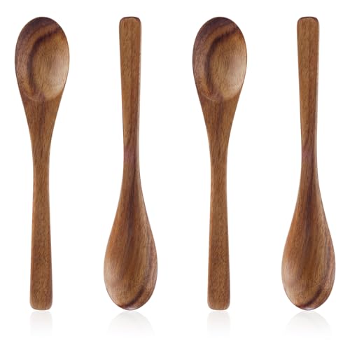 Gosknor 4pcs Petites Cuillères en Bois, 16cm Set de Cuillères à Thé pour Miel Sucre Café thé Desserts Polyvalent Ustensiles de Cuisine pour Mélanger Cuisiner Usage Quotidien