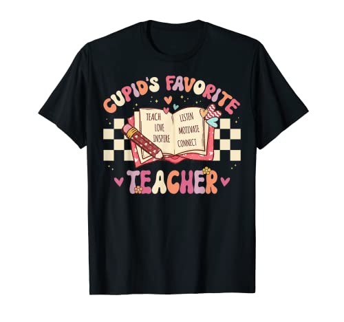 Cupids Favorite Teacher Retro Día de San Valentín Groovy Teacher Camiseta
