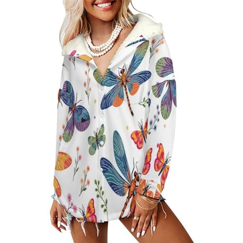 Sweatshirt avec poches veste ample motifs originaux libellules bleues