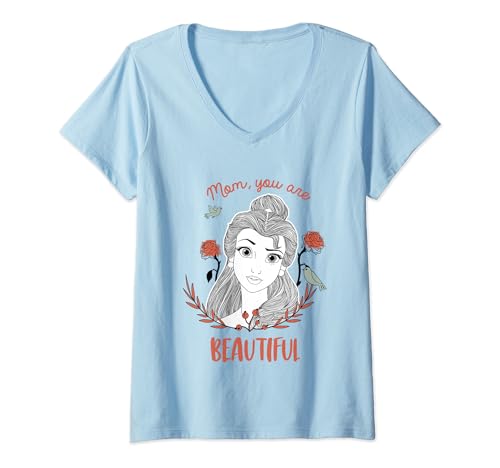 T-shirt Disney La Belle et la Bête Mom : Vêtement col V mode femme et imprimé portrait