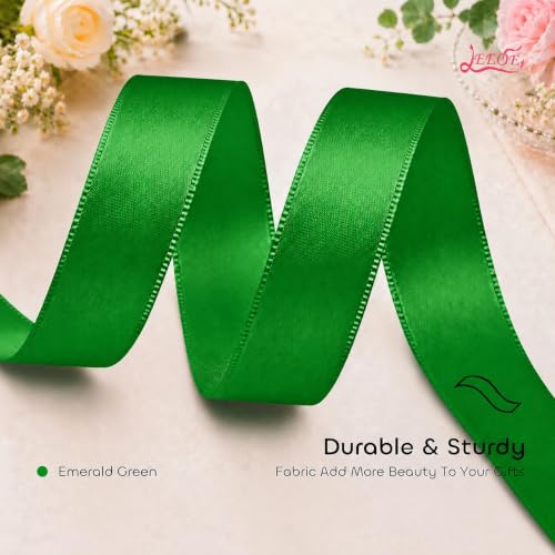 Image of Double Face Emerald Green Satin Ribbon 1-1 /2 inch X 25 Yards Polyester Emerald Green Ribbon for Gift Wrapping Very Suitable for Weddings Party Hair Bow Invitation Decorations and More