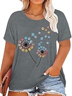 Material: This women's plus-size T-shirt for summer is made of high-quality material, very soft, stretchy, thin and comfortable. Even with repeated friction, it won't leave wrinkles Feature: Plus-size dandelion T-shirt, casual oversized short-sleeve ...