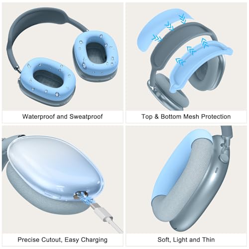 Image of Silicone Case Cover for AirPods Max 2, Clear Gradient Soft TPU Ear Cups Cover /Ear Pad Case Cover /Headband Cover for AirPods Max 2 /1 (2026 /2024 /2020), Transparent Accessories for Apple AirPod Max, Blue
