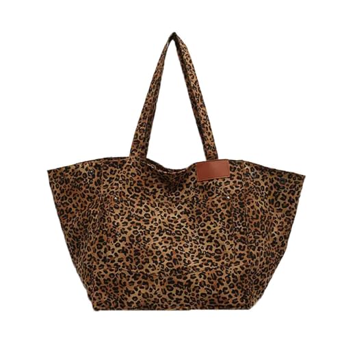 Bolso tote grande de lona con estampado de leopardo para mujer miniatura 1