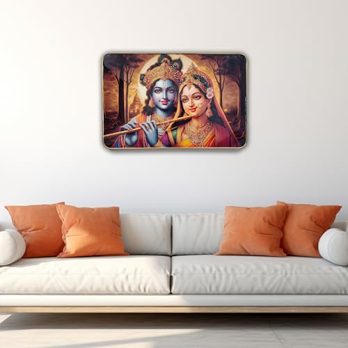 Image of Masstone Radha Krishna Crystal Embedded High Gloss Wall Painting, Golden Slim Frame, 45x30 Cm Wall Art for Living Room, Bedroom, Office & Home Decor (CRG04)