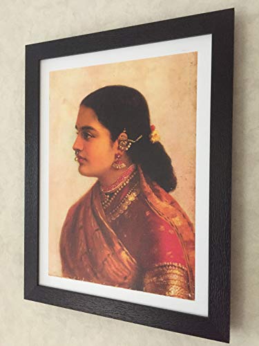 Image of Adventures� *Women in Red Sarees*- Two Paintings by Raja Ravi Varma, Set of 2 Wall D�cor Frames. Matt Satin Print with MDF & 1 inchPS Black Frame. Size 14 inchx18 inch each.