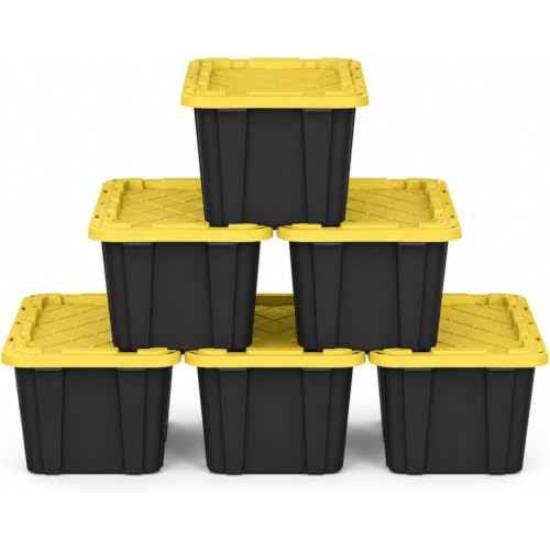 Image of 27-Gallon Plastic Storage Bins with Snap-on Lids - 6-Pack, Home Organization Essential (Black and Yellow)