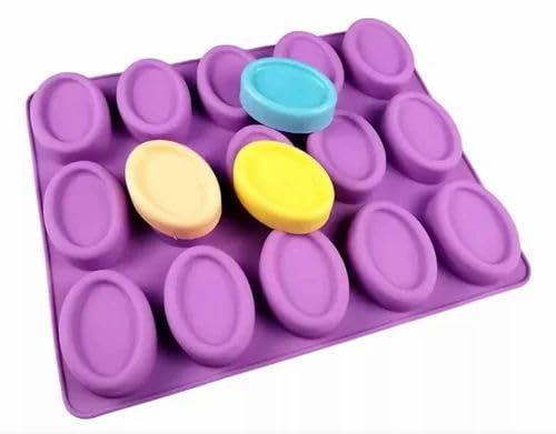 MPR4 Soap Mould Reusable Homemade Soap Making Silicone Soap Mold for Soap Making 15 Cavity Oval Shape Mold 50 Gm Soap (Pack of 1, Multicolor)-image-0