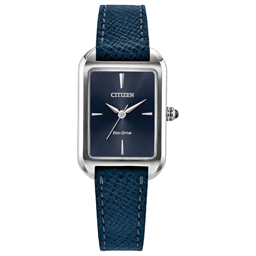 Citizen Ladies Eco-Drive Dress Classic Watch, Silver-Tone Stainless Steel Case with Blue Leather Strap & Blue Dial (Model: EM1190-06L)