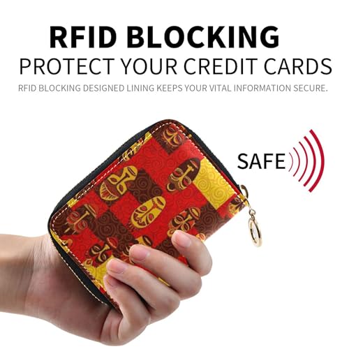 Leather Wallets for Women Credit Card Protector RFID Blocking Small Travel Wallet with Zipper Cool Tribal African Face2