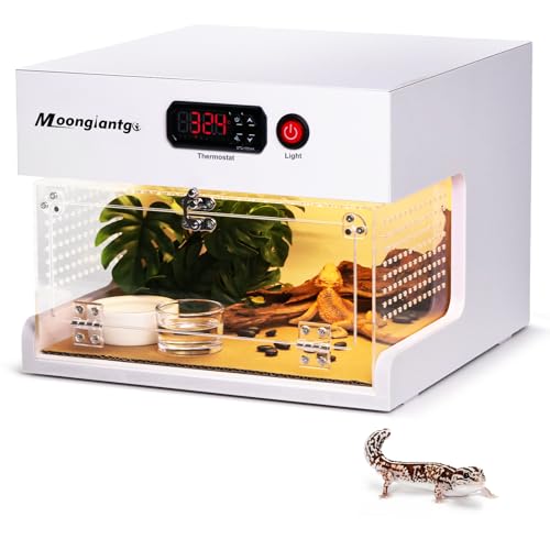 Moongiantgo 爬虫類保温ケージ 小型爬虫類飼育ケージ 1-50℃温度調節 組み立て不要 ライト付き 加熱ゾン・常温ゾン分離式 アクリル製ケージ 観察しやすい 前開き扉 エサやり便利 レオパ用 トカゲ用 ペットの温度管理 飼育ケース 25W 日本語説明書