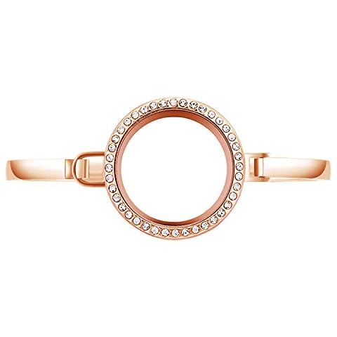 BG247 Stainless Steel 30mm Glass Floating Memory Living Locket Bangle Bracelet (Rose Gold Rhinestone Circle, 7) Cover
