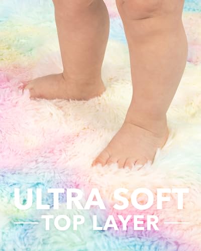 image for Ophanie Upgrade 4x6 Light Rainbow Rugs for Bedroom, Fluffy Soft Area R