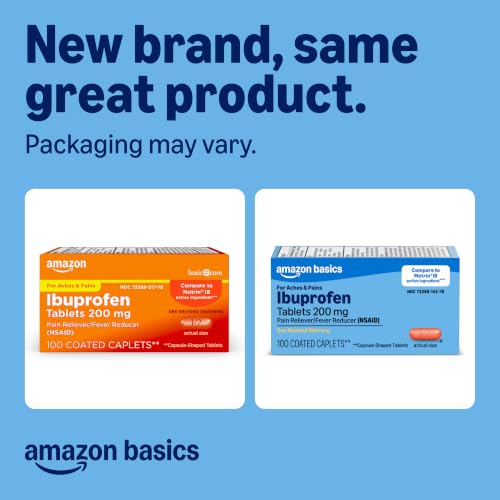 Image of Amazon Basics Ibuprofen Tablets, 200 mg, Pain Reliever and Fever Reducer, for Arthritis, Toothache, Backache and More, 100 Count (Previously Care)