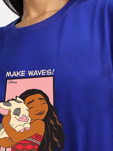 Image of JUNEBERRY 100% Pure Cotton Oversized Baggy Fit Official Disney Merchandise Cool & Goofy Graphic Printed T-Shirt for Women (Characters: Moana, Pooh & Lion King)