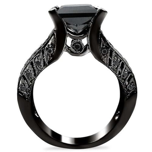 4.00Carat (Ctw) Princess Cut 14K Black Gold Finish Sterling Silver Round Black Diamond Ladies Bridal Halo Style Engagement Ring With Matching Band Set3