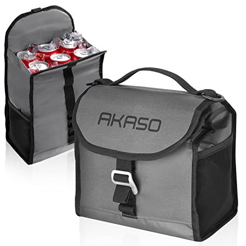 Image of AKASO Insulated Cooler Lunch Bag Packable Lunch Box 12 Can Cooler Bag with Adjustable Shoulder Strap for Office Picnic, Light Gray