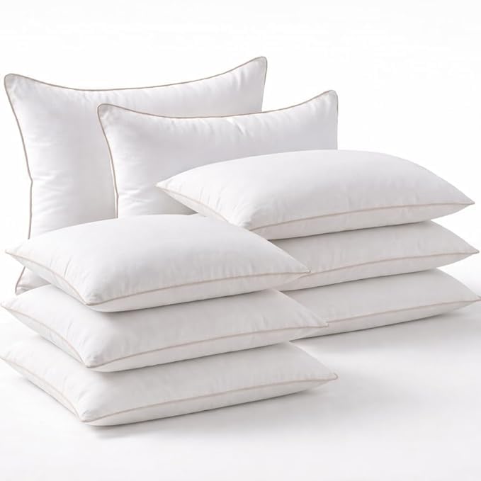 Image of BSB HOME White Bed Pillows with Elegant Piping, Soft & Fluffy Plush Microfibre Filled Sleeping Pillow for Neck Support, Breathable Hotel Quality - Pack of 8, 16 x 24 Inches (40 x 60 cm)