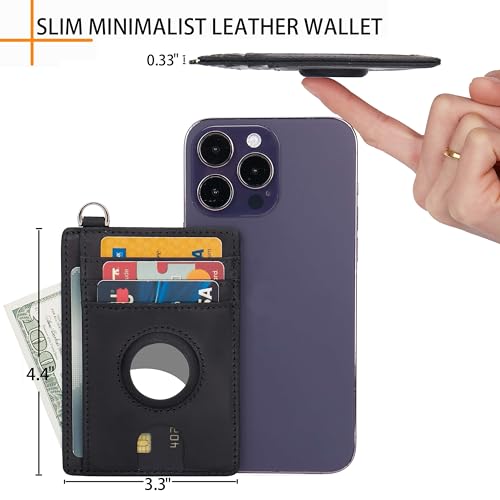LinsCraft Slim Minimalist AirTag Card Wallet for Men & Women, Small Leather Front Pocket Wallet with AirTag Holder, RFID Blocking, Credit Card Holder3