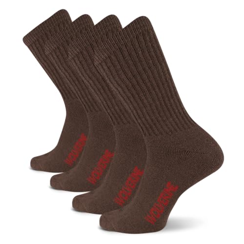 Wolverine Men's Cotton Boot Crew Sock 4 Pair Pack, Dark Brown, Men's Shoe Size 7-12