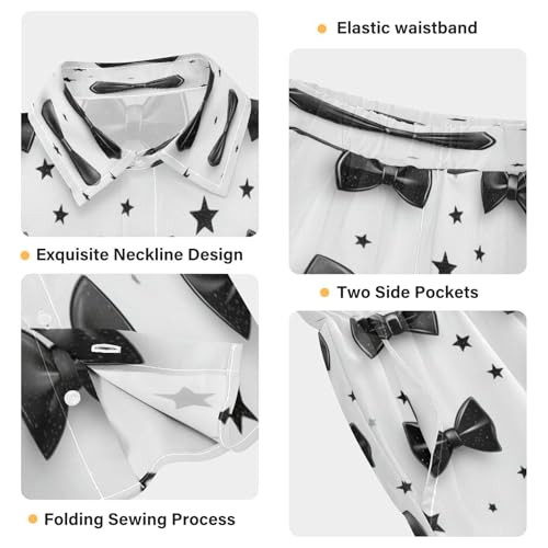 Boccsty Cute Cool Black Stars Bow Boy Summer Shorts Sets Hawaiian Toddler Boys T-Shirt & Pants 2 Pcs 3T4