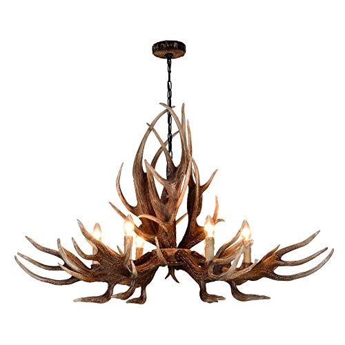 LHXINDMY Americana Arañas De Cuernos,comedor lámparas de cuerno de venado,6 Luces (bombillas...