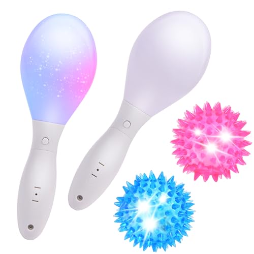 HOTUT 2 Maracas LED et 2 boule à pointe clignotante, marteau à sable lumineux, boule hérisson LED, KTV carnaval atmosphère accessoires, cadeaux Instrument de...