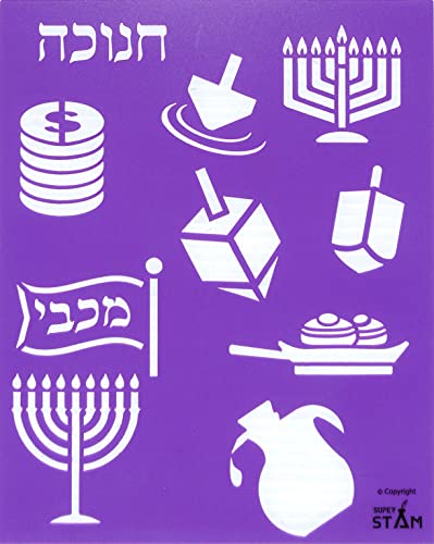 Hebrew Plastic Chanukah Stencil Drawing Painting Pretty ALEF Bet Letters Jewish Holidays Pictures and All Year Round (8 x 10 in) hanukah(Chanukah)