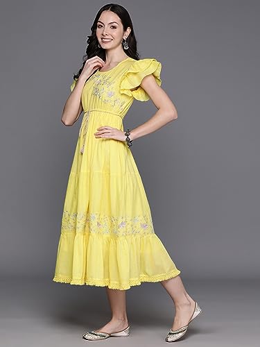 Image of INDO ERA Embroidered A-Line Ethnic Maxi Dresses for Women (ED0YL7171)
