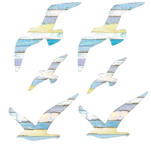 6 Piezas Decoración de Pared de Gaviota de Madera, Escultura Mural de Gaviota en Madera, Adorno Mural de Gaviota de Madera, Madera Decorativa de Pared de Gaviota, Decoración de Pared de Gaviota