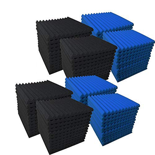 96 Pack BLUE/BLACK Acoustic Foam Panel Wedge Studio Soundproofing Wall Tiles 12