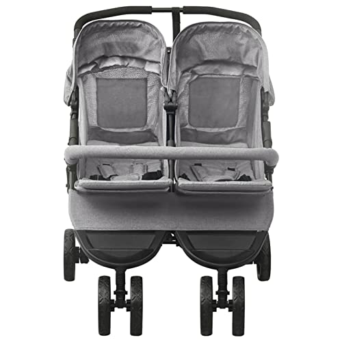 Geschwisterwagen, MOONAIRY Zwillingskinderwagen, Geschwisterbuggy, Double Stroller, Doppelkinderwagen, Hellgrau Stahl