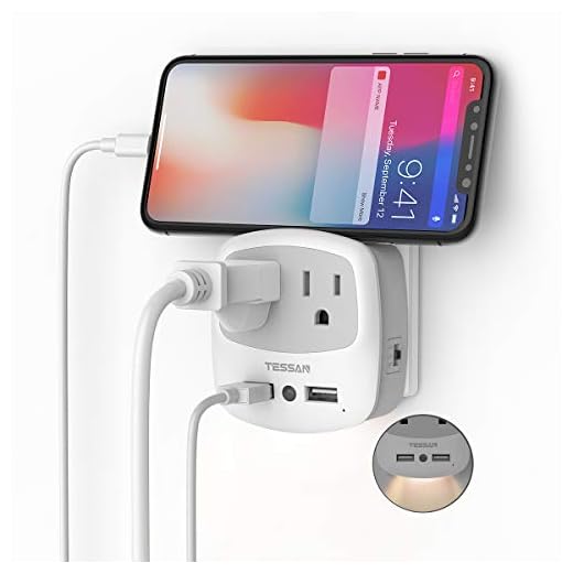 USB Outlet Plug Extender, TESSAN Power Outlet Expander with USB Wall Charger and Night Light Adapter for Travel Cruise Essentials, Mini Phone Charger with Multiple Outlet Splitter