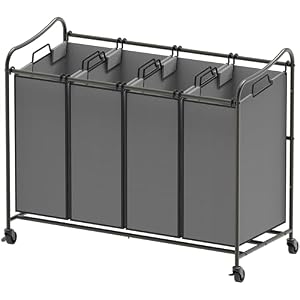 Simple Houseware 4-Bag Heavy Duty Laundry Sorter Rolling Cart, Dark Grey