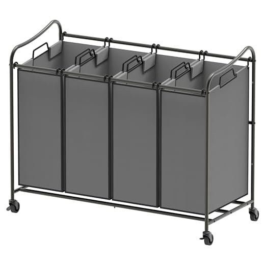 SimpleHouseware 4-Bag Heavy Duty Laundry Sorter Rolling Cart, Dark Grey